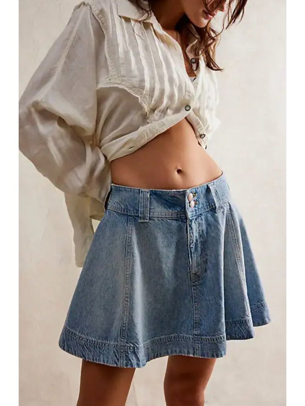 We The Free People Light Blue Denim Wonderland Low Rise A-line Flare Mini Skirt
